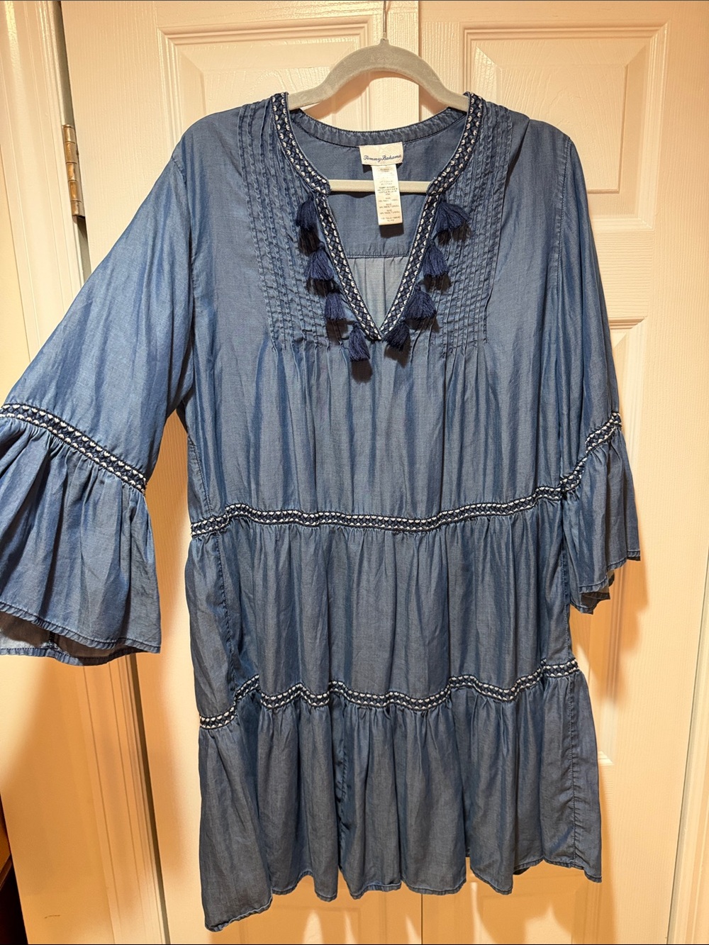 Tommy Bahama Blue Tassel-Trim Mini Dress